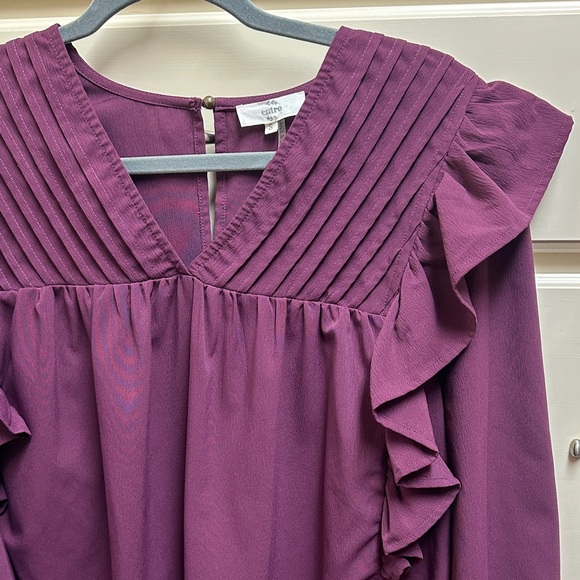 Entro Plum Ruffle V-Neck Blouse - Picture 3 of 7
